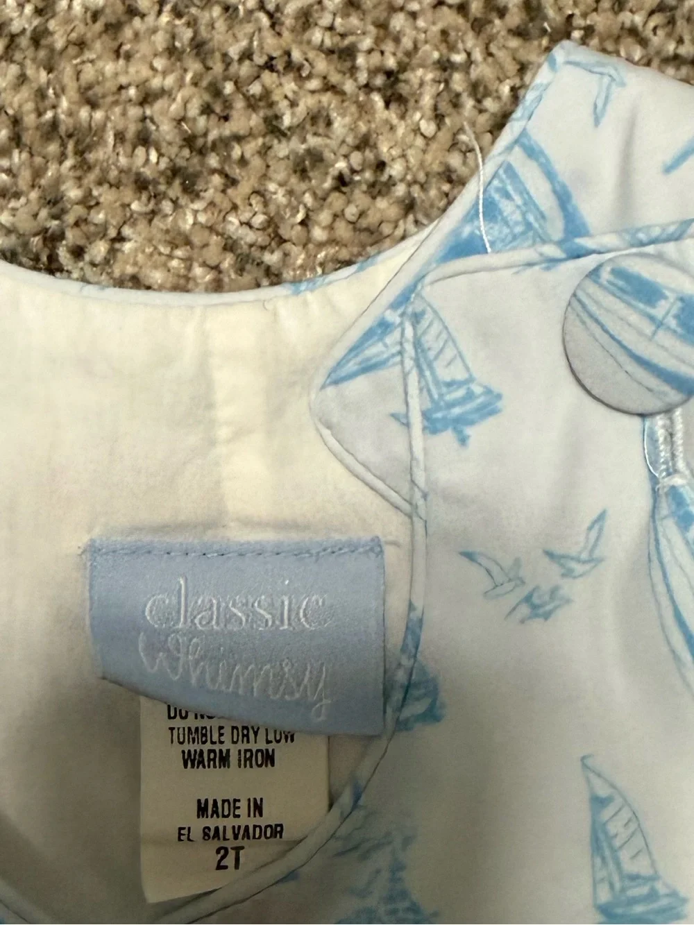 CLASSIC WHIMSY Blue Sailboat Print Boys Jon Jon Romper 2T